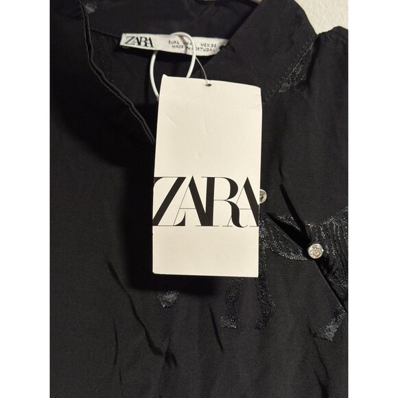 ZARA Black Zebra Print Diamonte Button Thigh Split Midi Dress Size L NWT - Picture 14 of 16